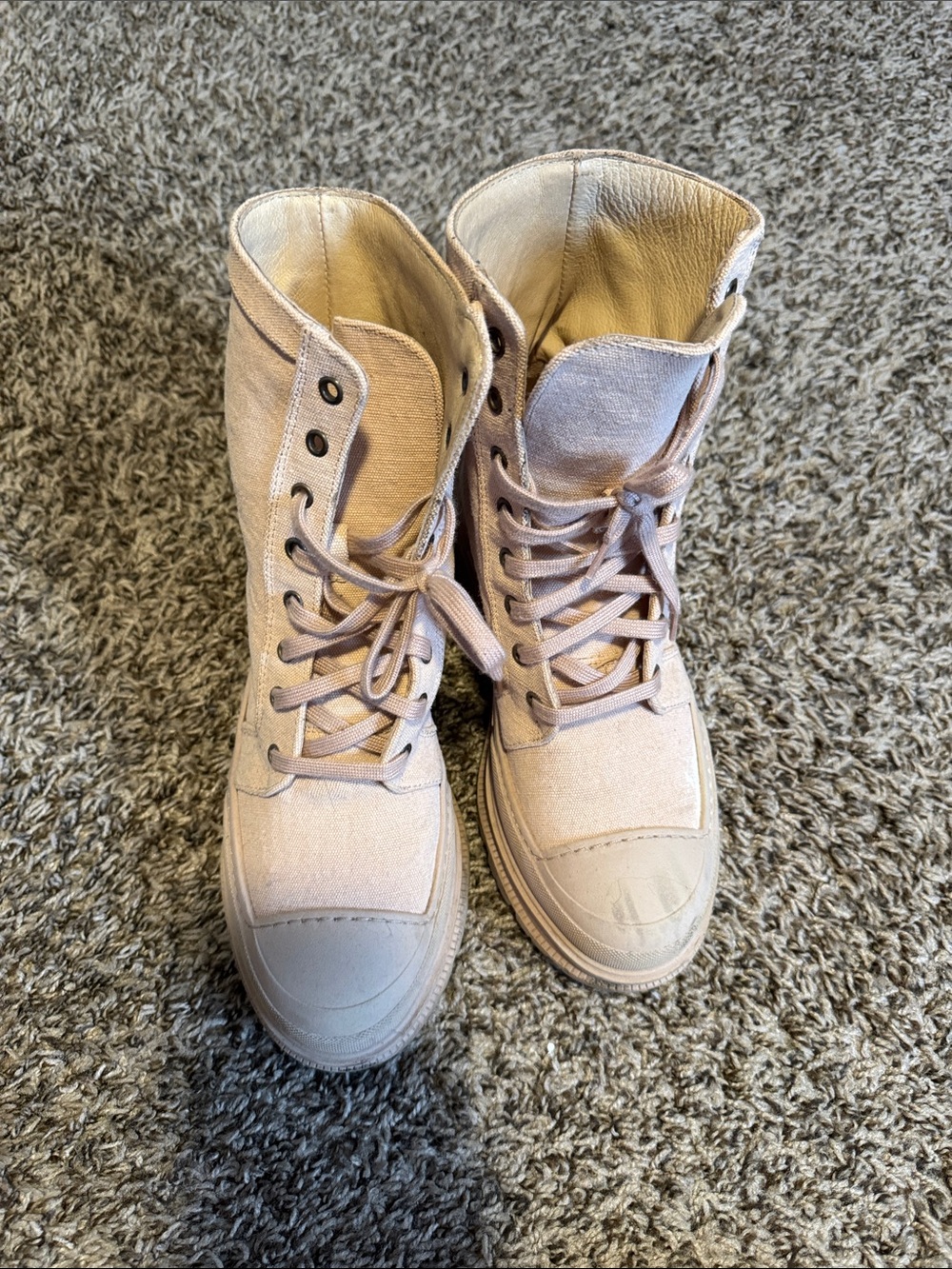 Free People Blush Pink Canvas Lace-Up Ankle Boots